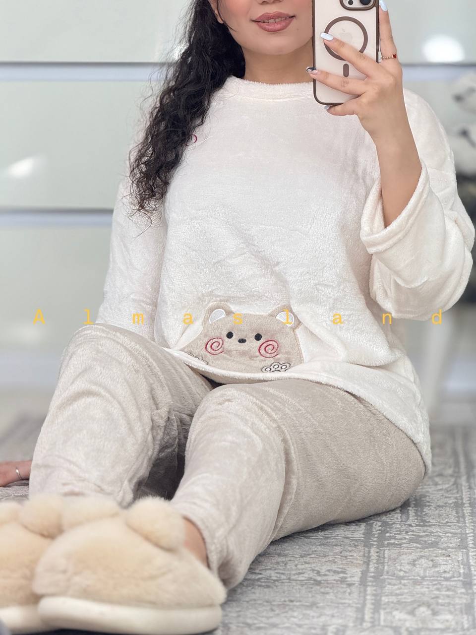 ست حوله ای شیری نسکافه ای خرس وسط ۶۰۸۸
